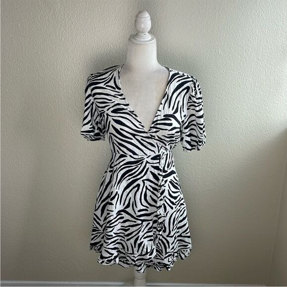 ZARA Wrap Dress Animal Zebra Print Black & White xs - Picture 3 of 8
